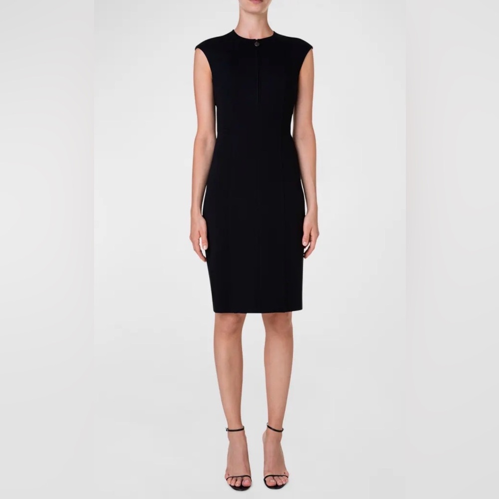 Akris punto Cap-Sleeve Zip-Front Seamed Dress, Black Sz 6 - Picture 3 of 16